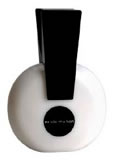 An image of a white and black perfume bottle that is meant to look like an exclamation mark.